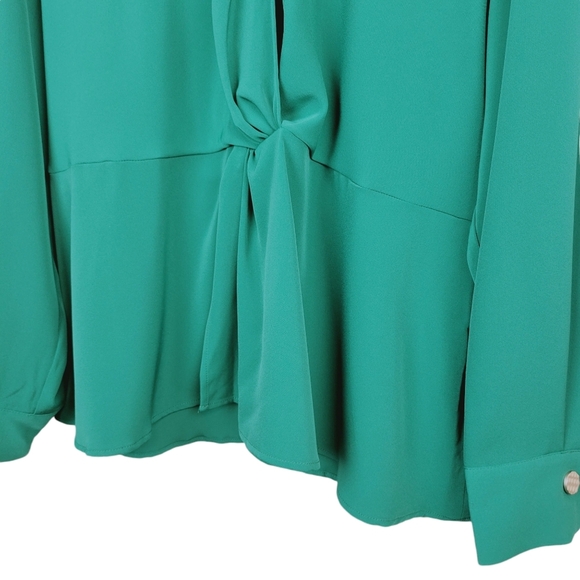 Eloquii Twist-Front Peplum Blouse Top Size 18 Kelly Green Surplice Snap-Front - Picture 7 of 12